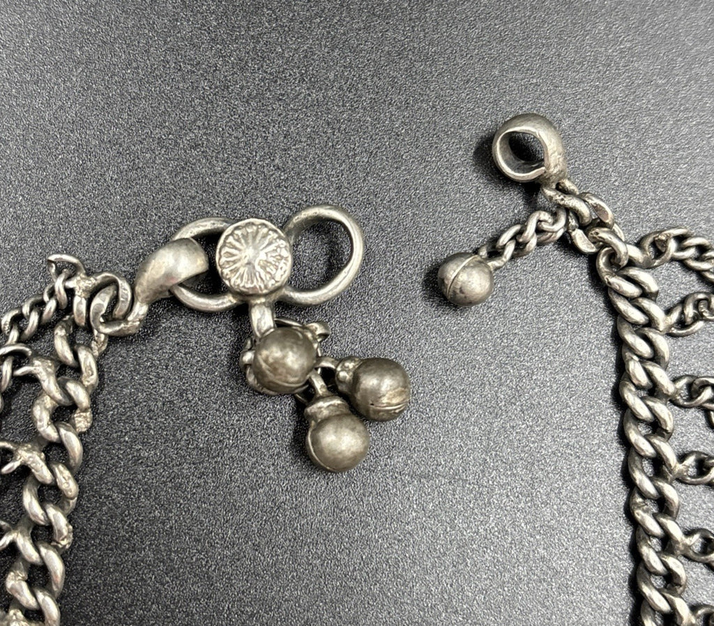 Vintage Sterling Silver Chain Anklet Choker Bells Charm Boho Tribal Jewelry