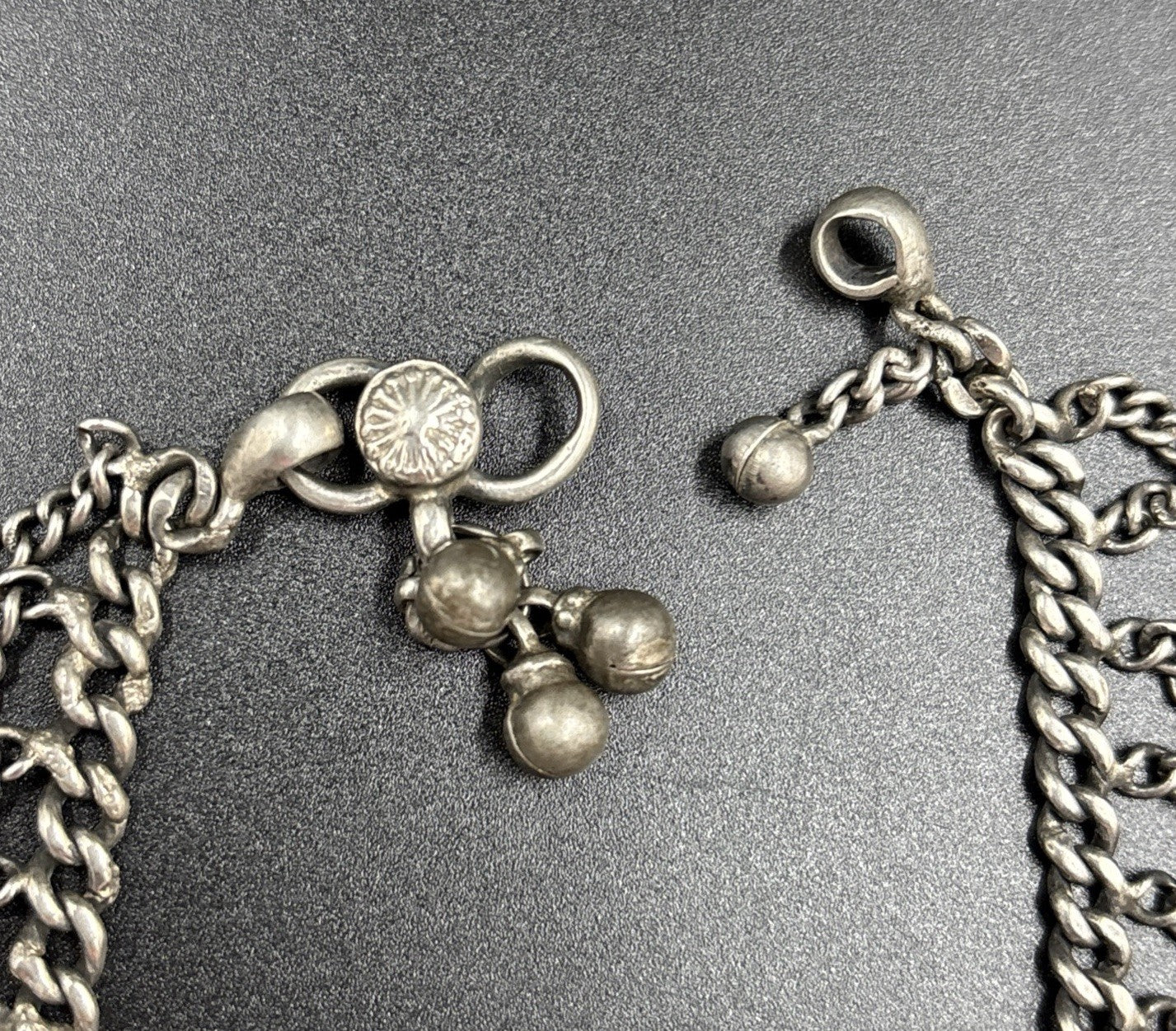 Vintage Sterling Silver Chain Anklet Choker Bells Charm Boho Tribal Jewelry