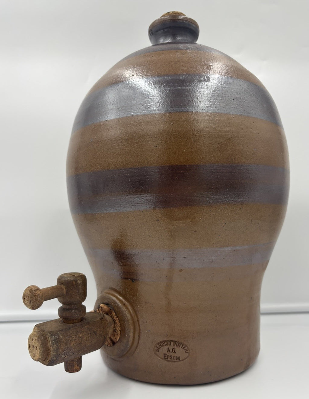 Bendigo Pottery Australian Stoneware Drink Dispenser Jug Tap Epsom 1980 34cm