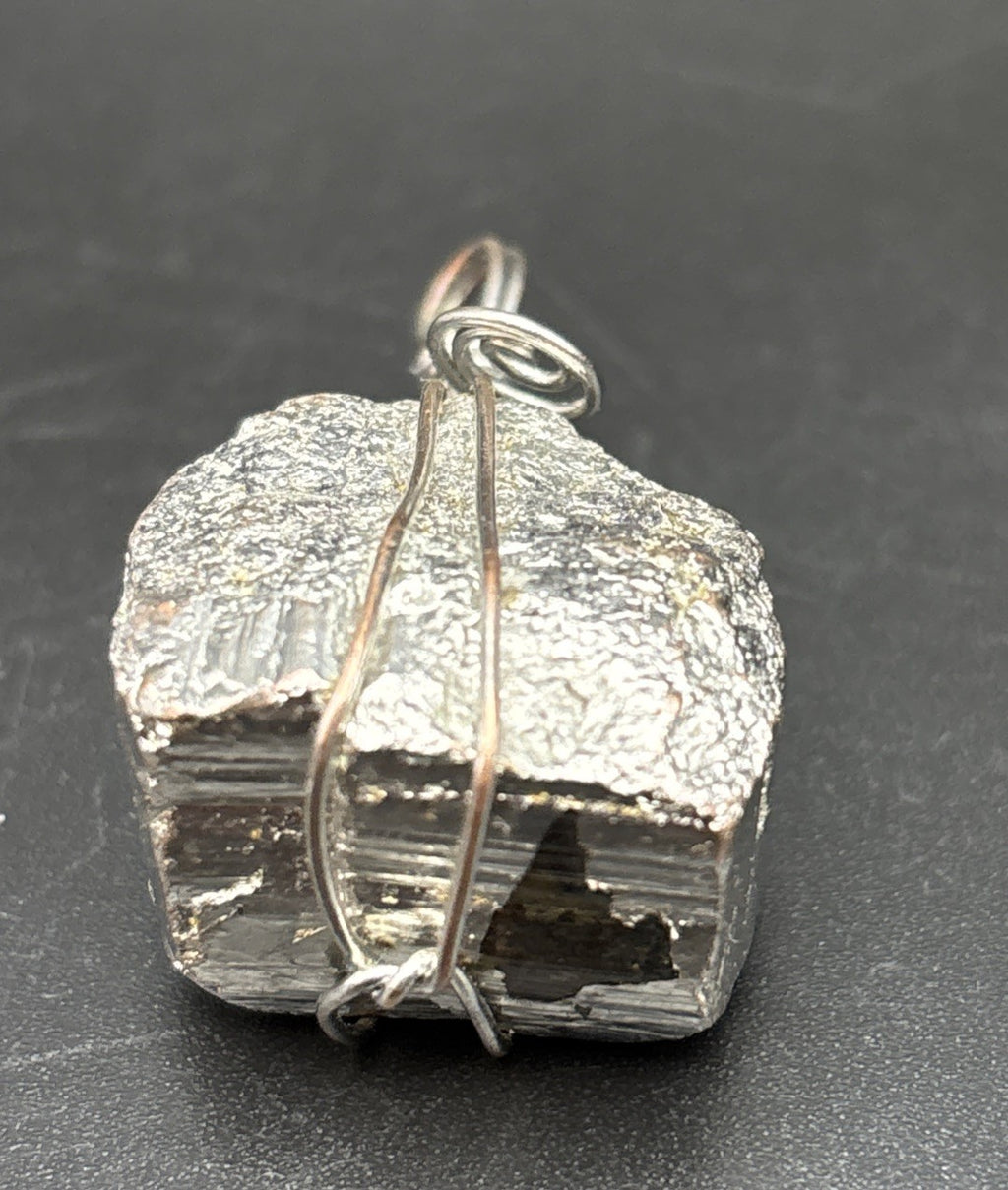 Vintage Natural Raw Pyrite Crystal Nugget Wire Wrapped Pendant Mineral Specimen