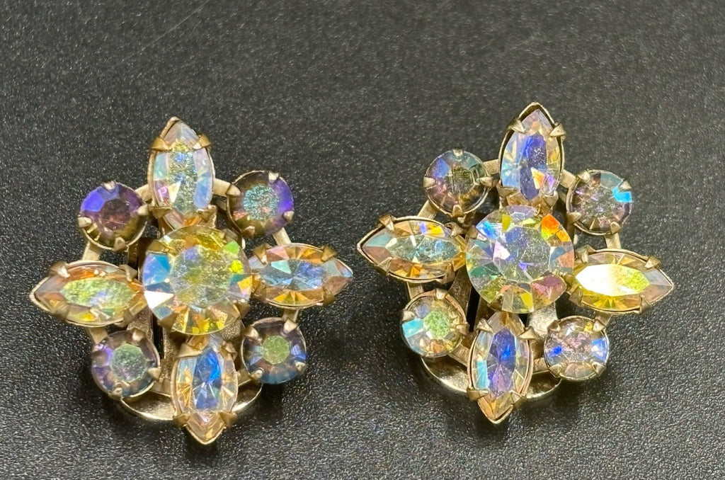 Albert Weiss AB Cluster Earrings Vintage Mid Century Rhinestone Designer Jewelry