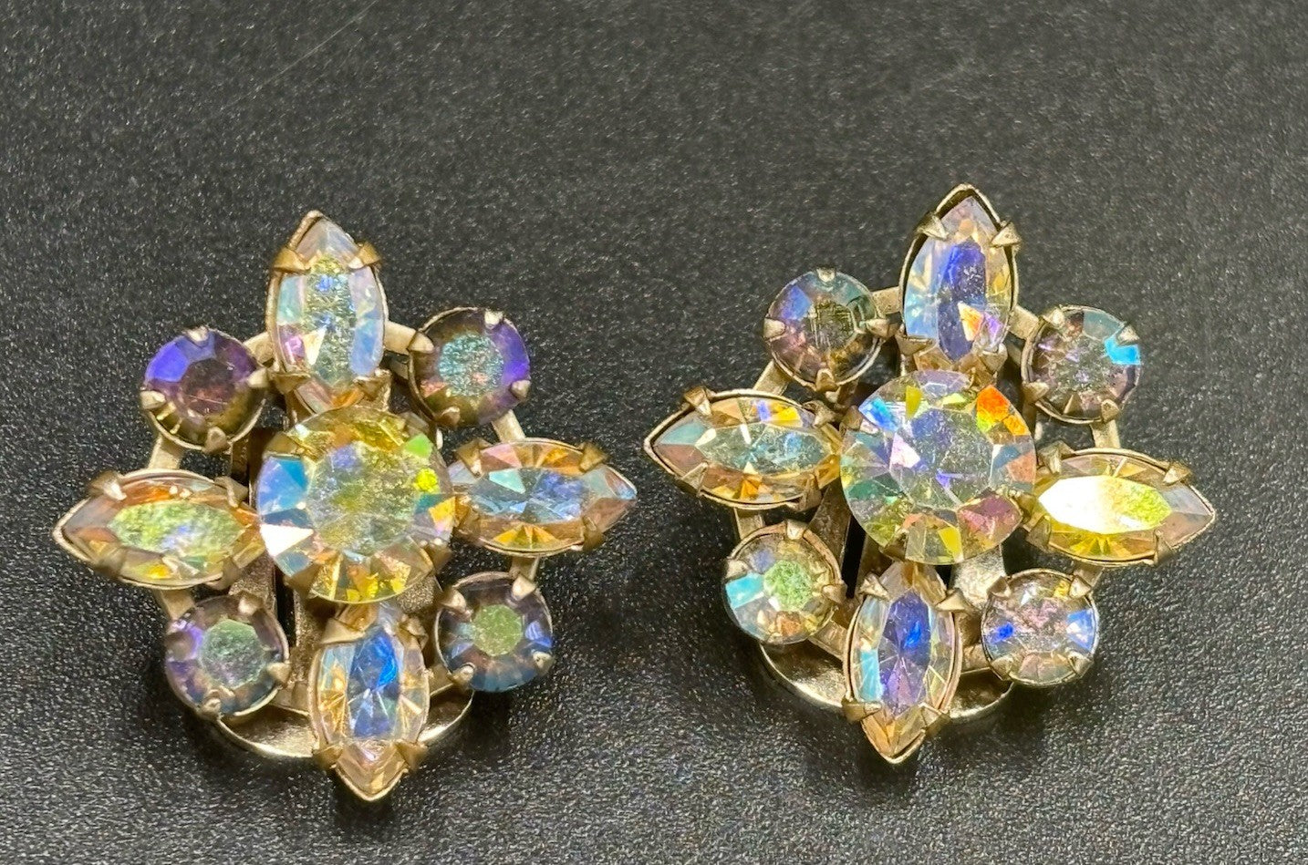 Albert Weiss AB Cluster Earrings Vintage Mid Century Rhinestone Designer Jewelry