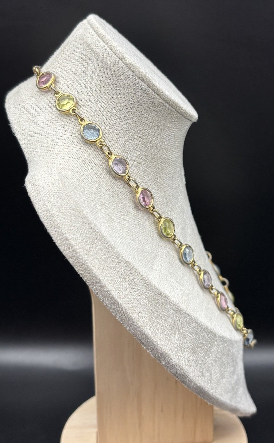 Vintage Pastel Glass Rivière Necklace Bracelet Set UV Reactive Gold Tone