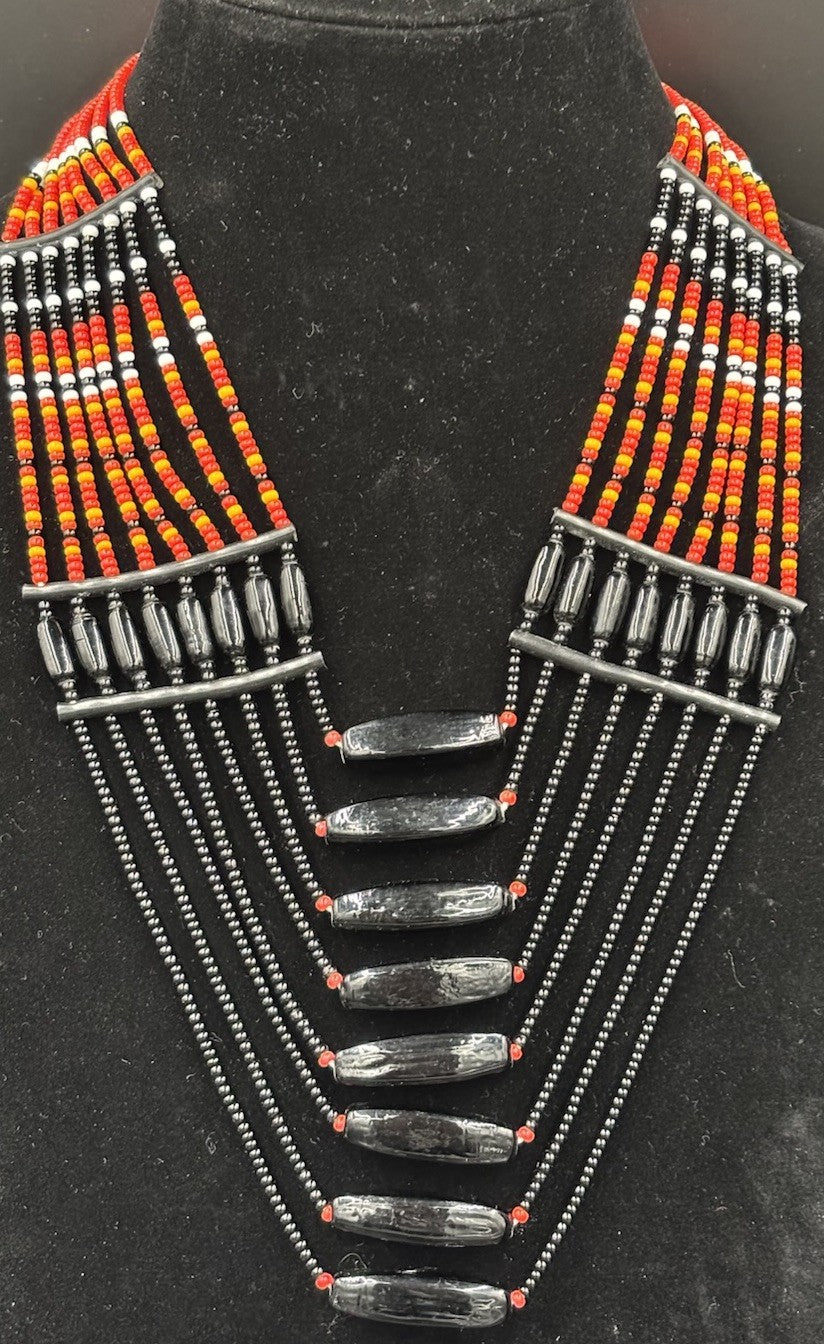 Large Vintage Handmade African Tribal Beaded Ceremonial Collar Necklace