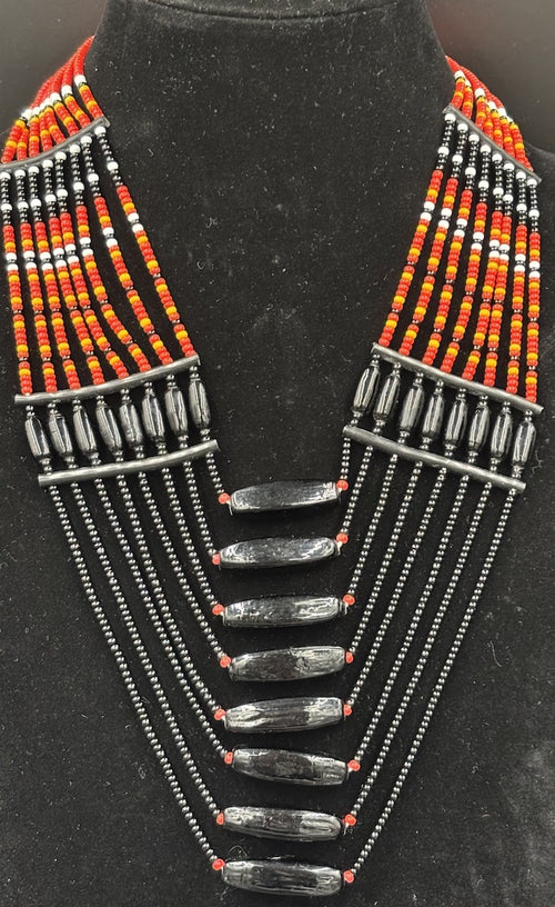Large vintage handmade African tribal beaded ceremonial collar necklace traditional