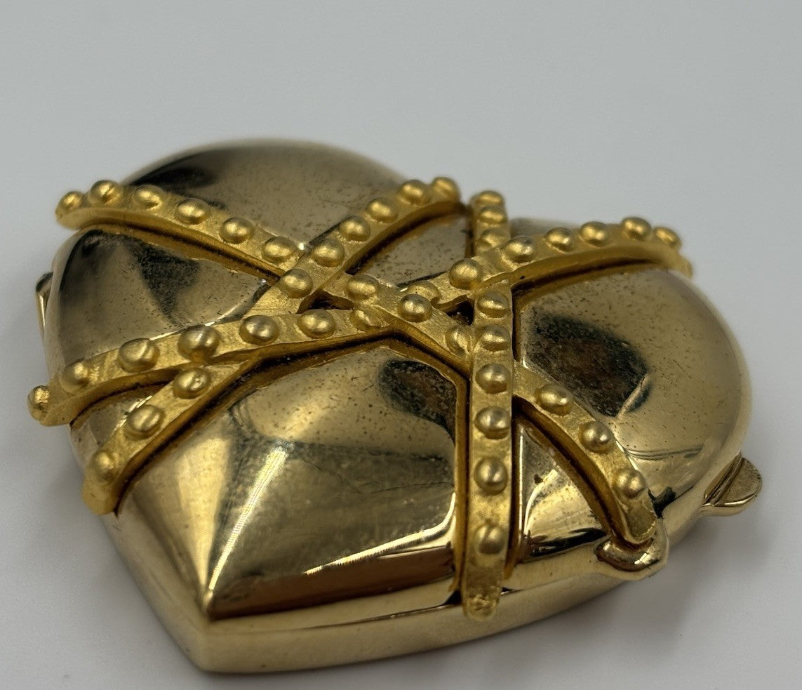 Vintage Estée Lauder Heart Solid Perfume Compact Gold Tone Signed