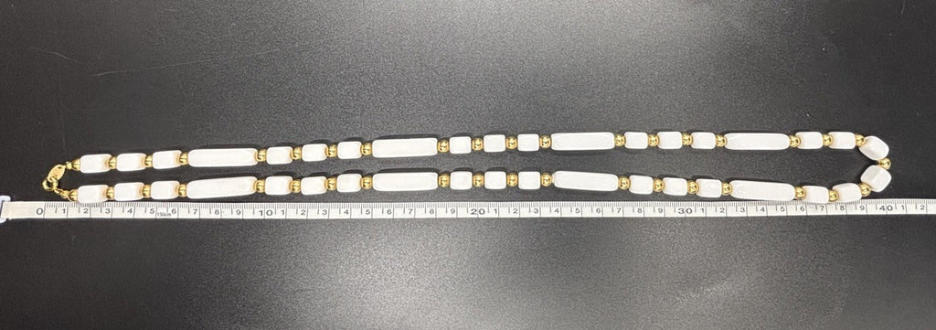 Vintage Trifari White Gold Tone Accents Lucite Long Beads Necklace Signed.