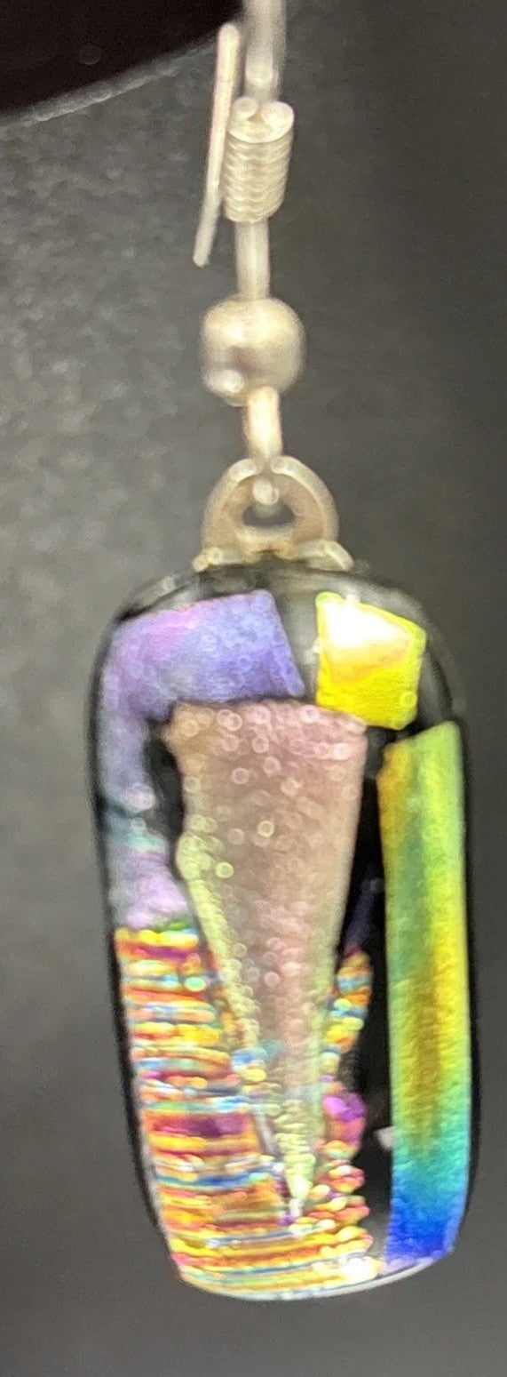 Dichroic Fused Glass Earrings Multicolour Artisan Drop Dangle Statement