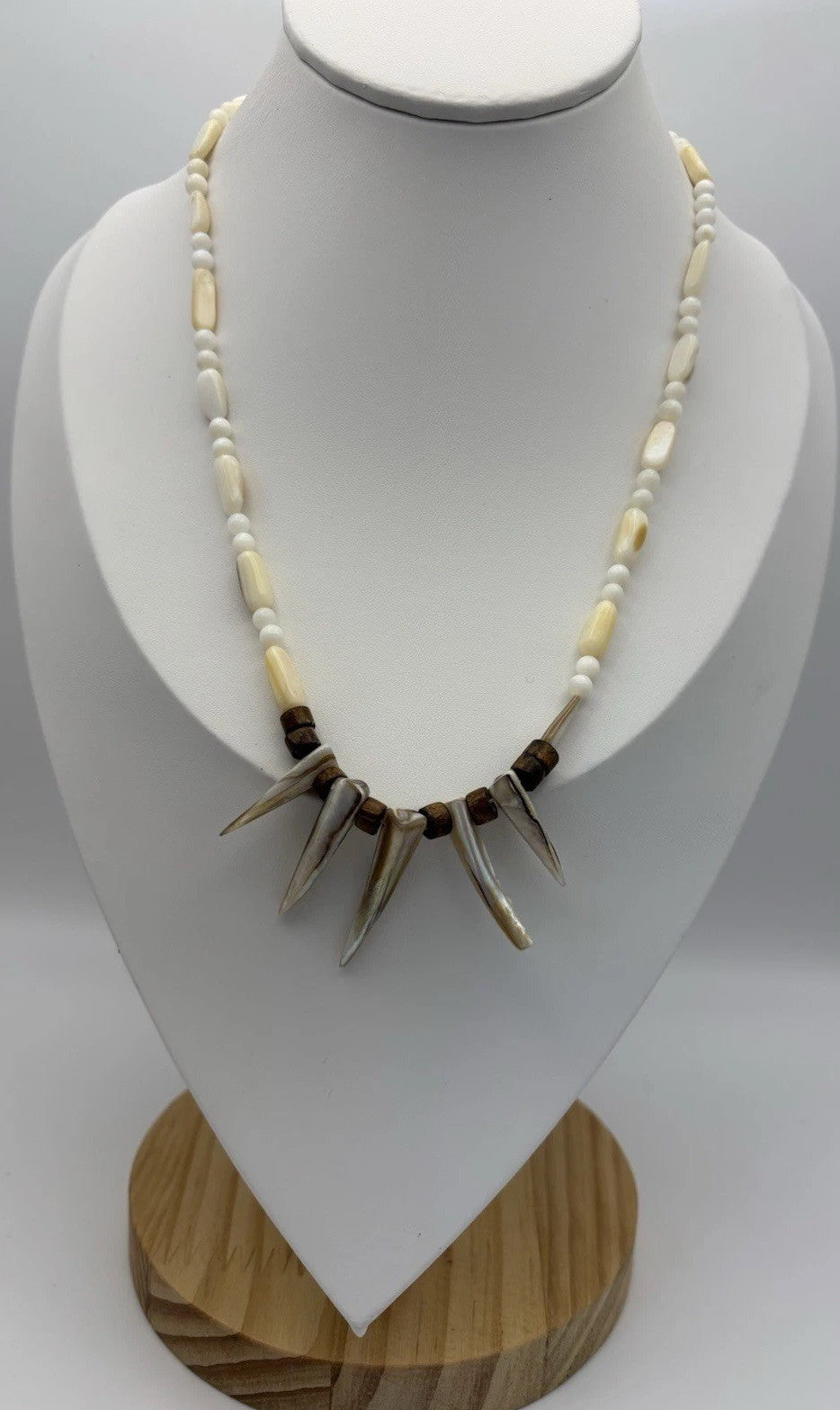 Vintage Tribal Style Necklace & Earrings Set Natural Shell & Wood Beads