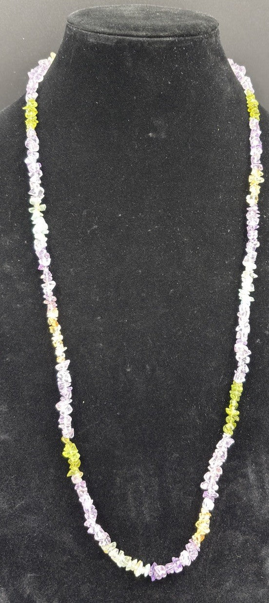 Vintage 1960s Gemstone Chip Necklace Amethyst Peridot Quartz 40cm Jewelry
