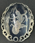 Vintage Siam Sterling Silver Niello Dancer Brooch 1920s Thai Mythological 4.5cm