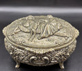 Vintage Ornate Trinket Box Romantic Couple Scene Jewellery Casket Velvet