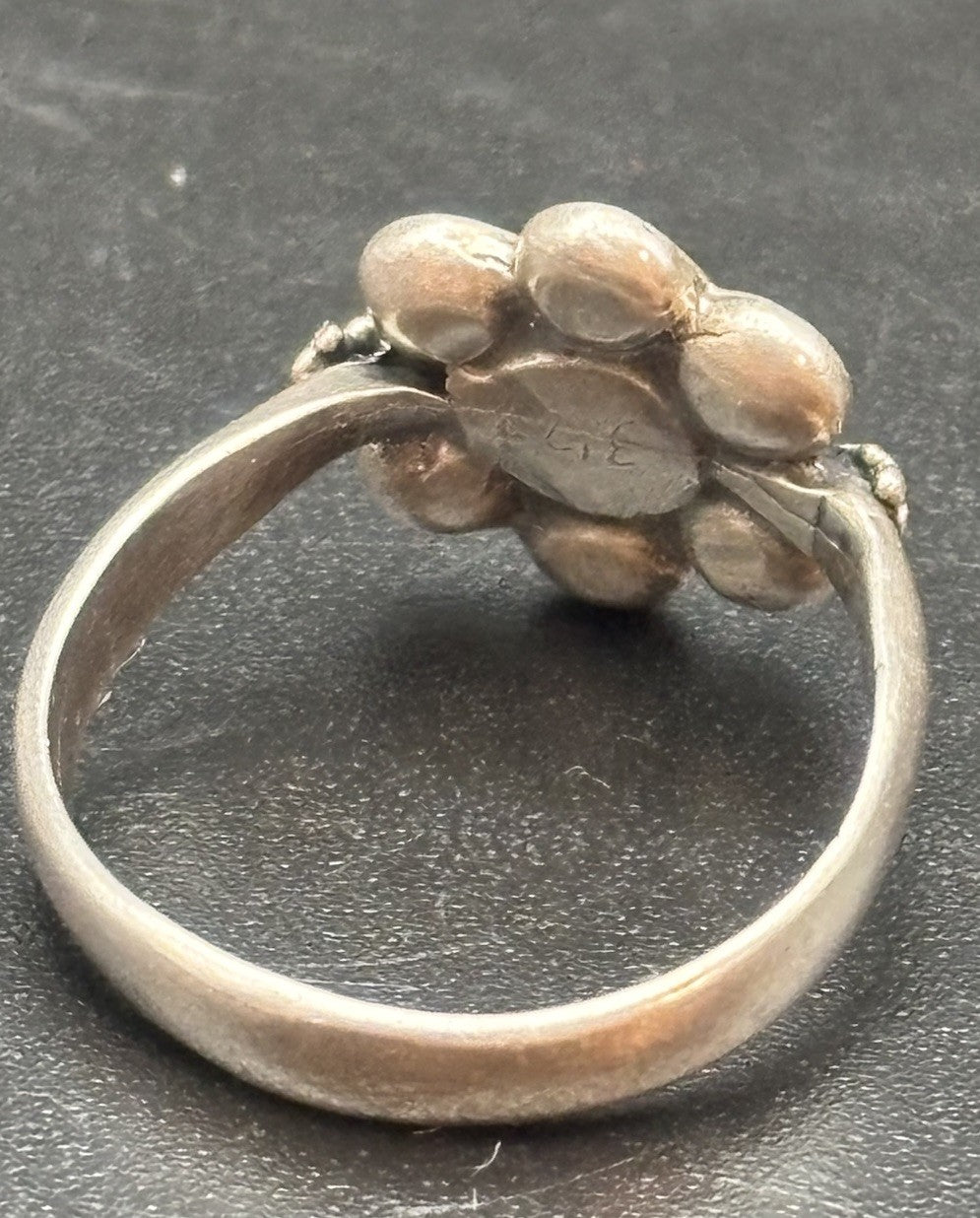 Vintage Scandinavian Sterling Silver Flower Ring Gold Accent Size L M