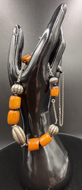 Vtg Butterscotch Bakelite Necklace Yellow & Silver Tone Bead Jewellery