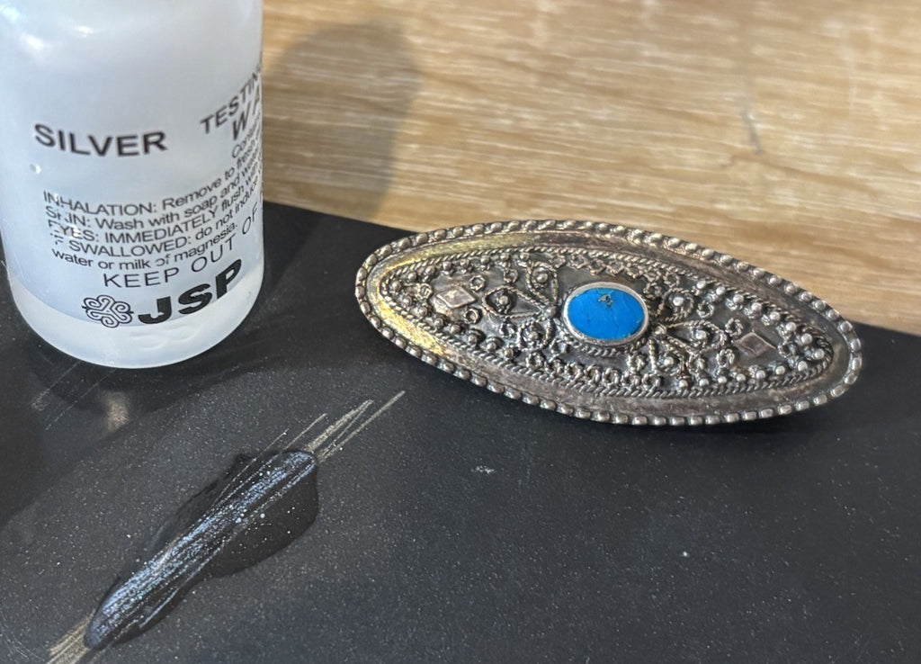 Antique 1920s Sterling Silver Turquoise Filigree Brooch Pin