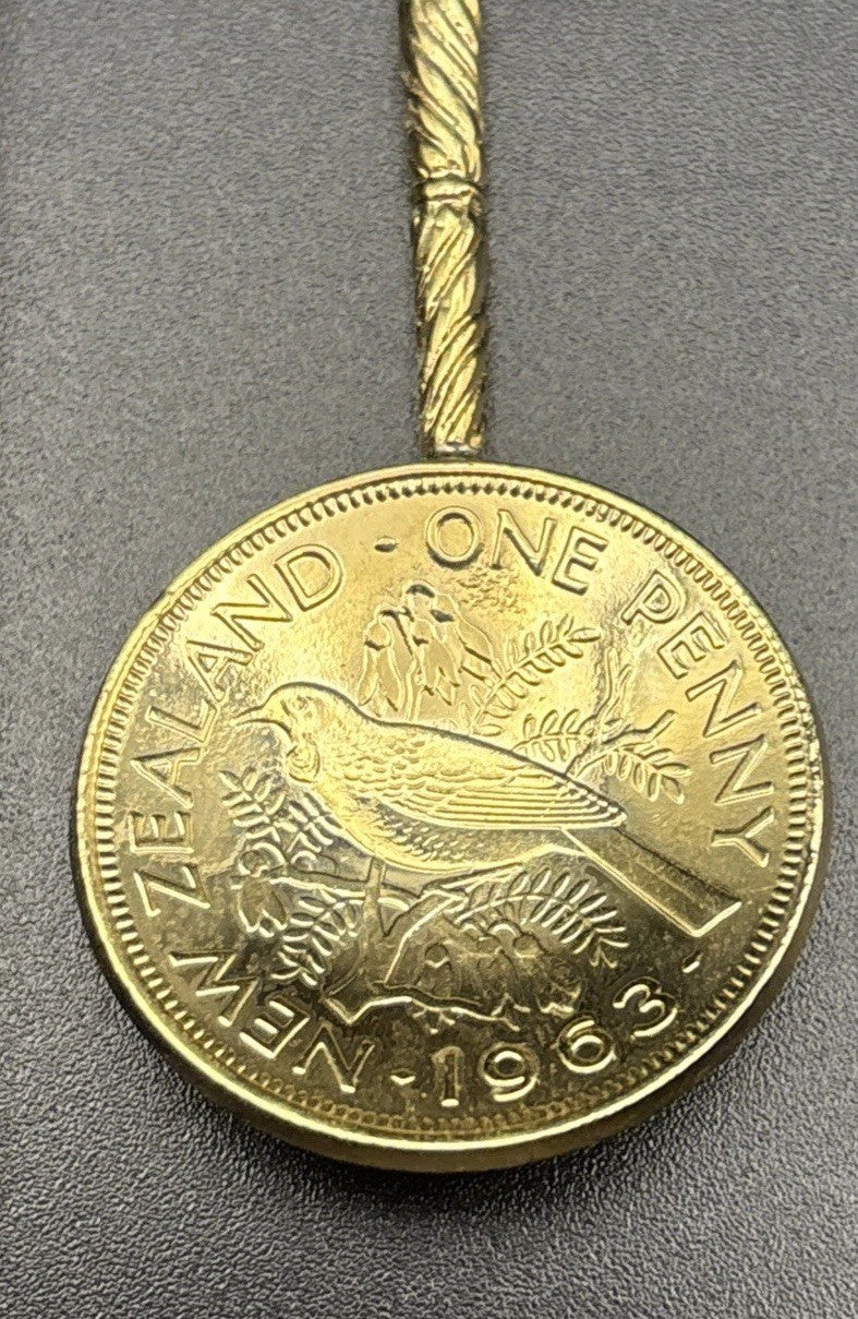 New Zealand 1990 Exhibition Coin Spoon Tui 1963 Penny Original Case
