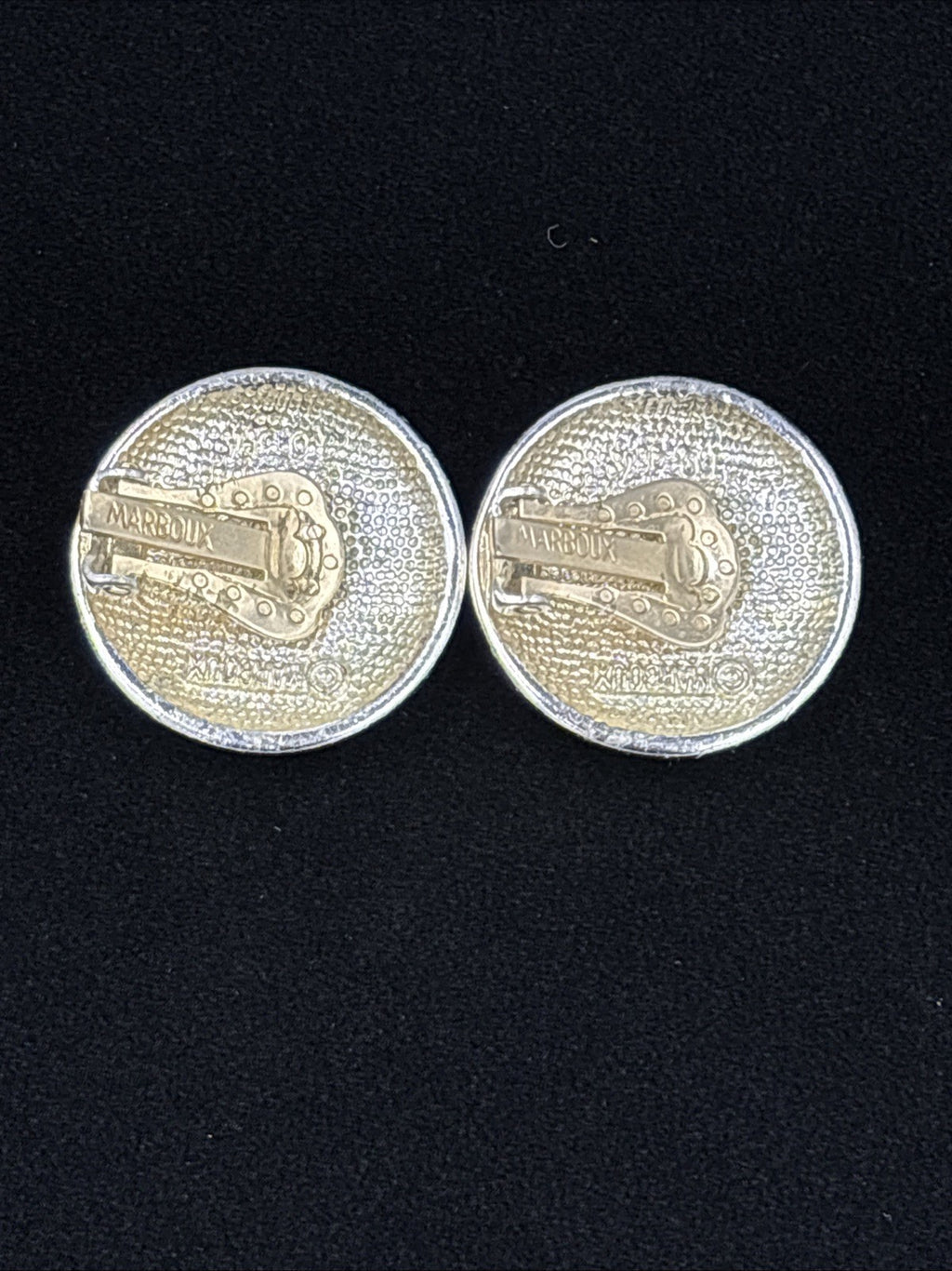 Vintage MARBOUX Clip-On Earrings – Silver-Tone Textured Round Statement