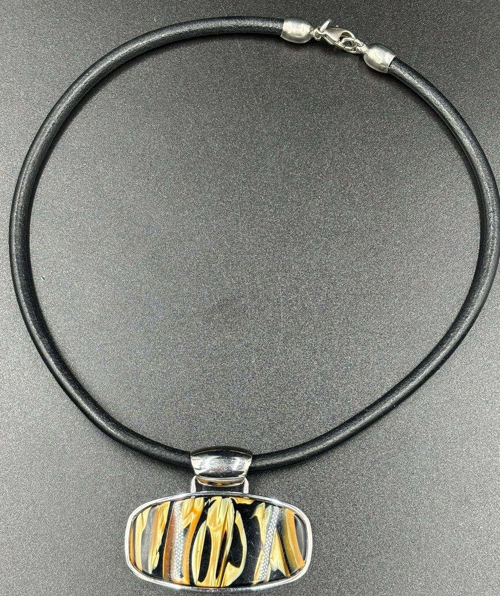 Pazini Italy Art Glass Pendant Necklace Murano Style Flame Swirl
