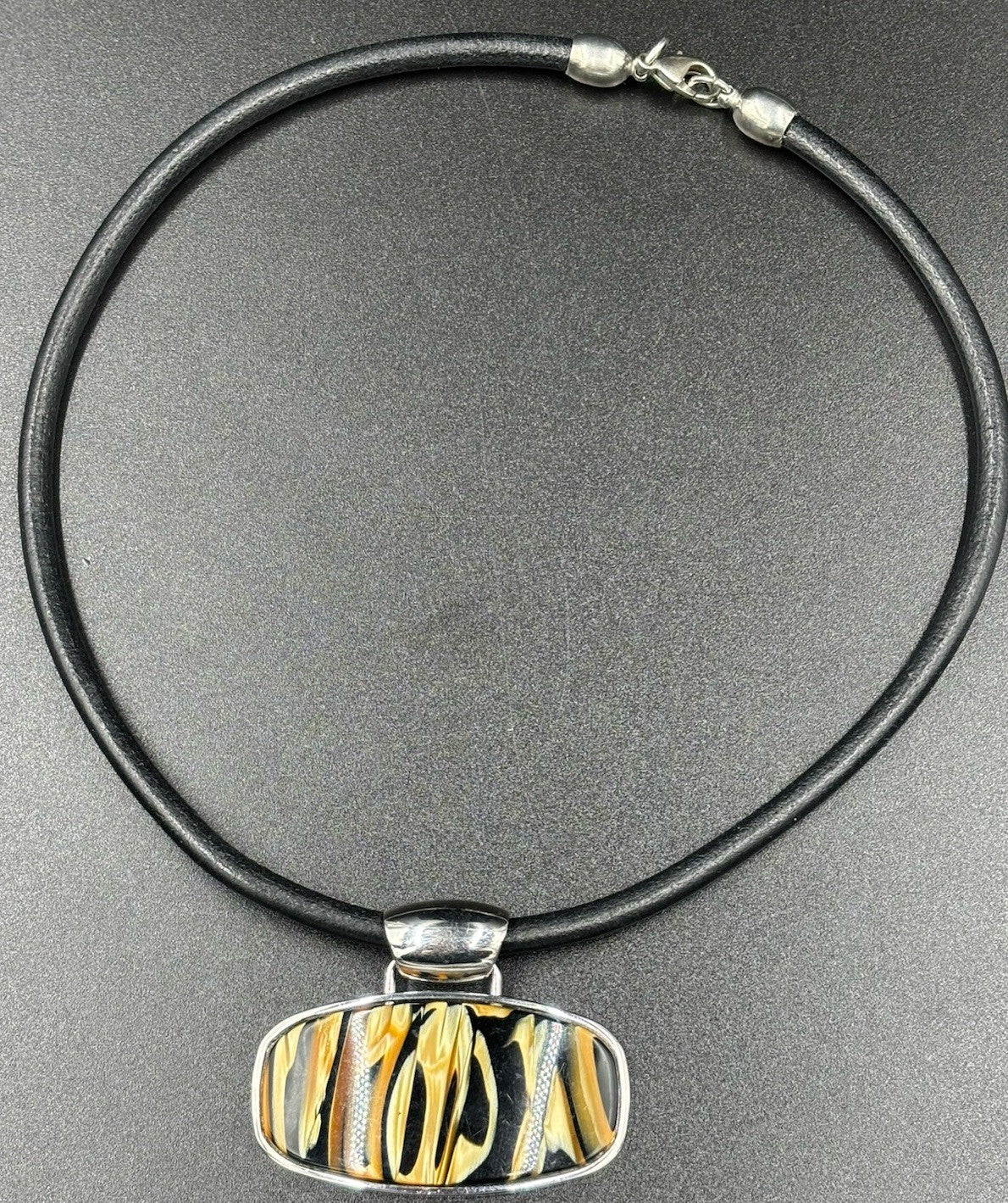 Pazini Italy Art Glass Pendant Necklace Murano Style Flame Swirl