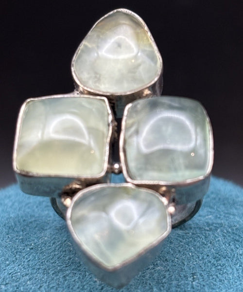 Vintage 925 Sterling Silver Prehnite Artisan Statement Ring