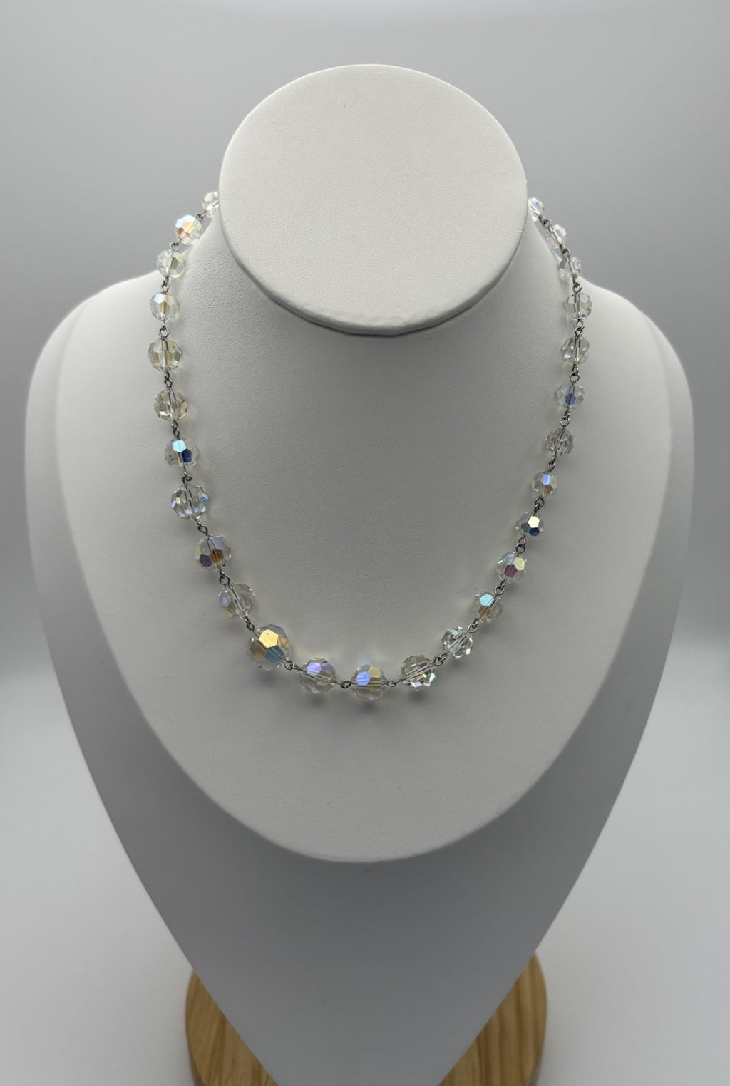 Vintage Aurora Borealis Crystal Necklace 1950s Faceted Glass Beads