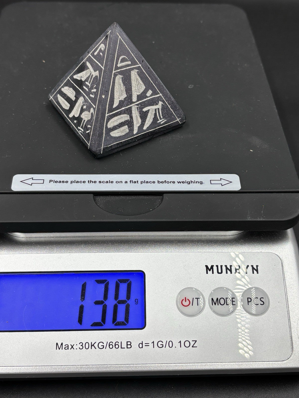 Egyptian Basalt Pyramid Hieroglyph Carved Stone Souvenir Handmade Egypt