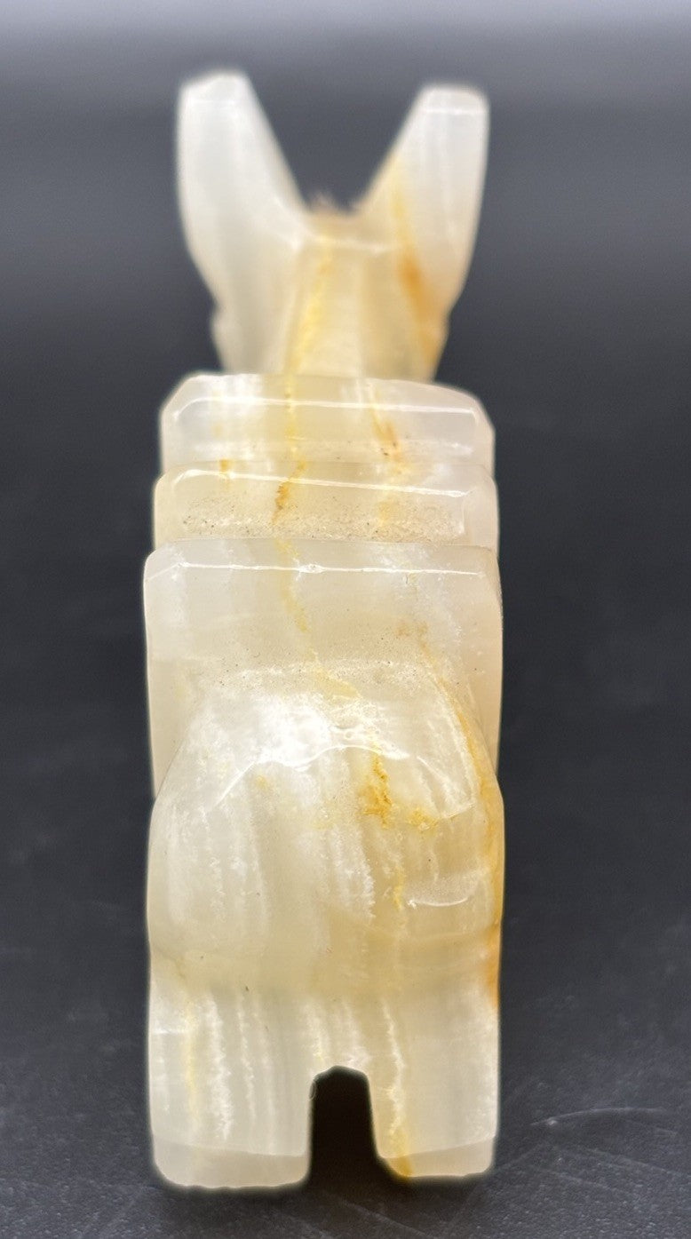 Vintage Hand Carved Onyx Donkey Figurine Banded Calcite Stone Animal