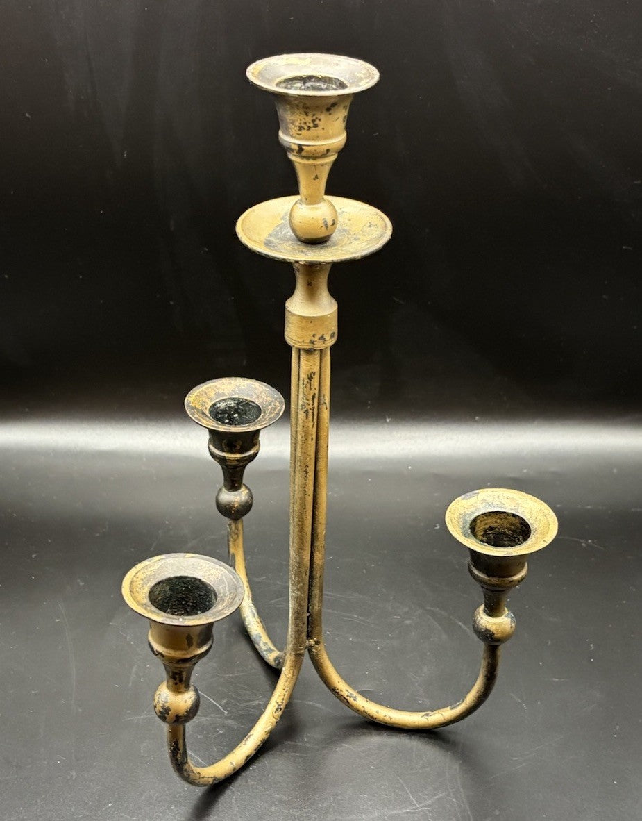 Vintage Brass 4 Arm Candelabra Removable Cups Patina Candle Holder
