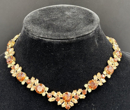 Rare Signed Austria Crystal Choker Necklace Amber Champagne Green Vintage