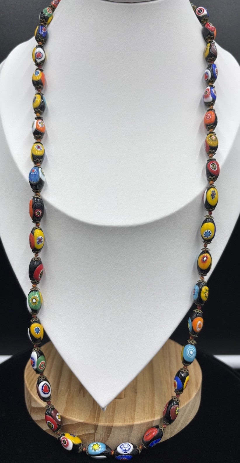 Vintage Murano Millefiori Glass Bead Necklace & Bracelet Set Venetian 1950s