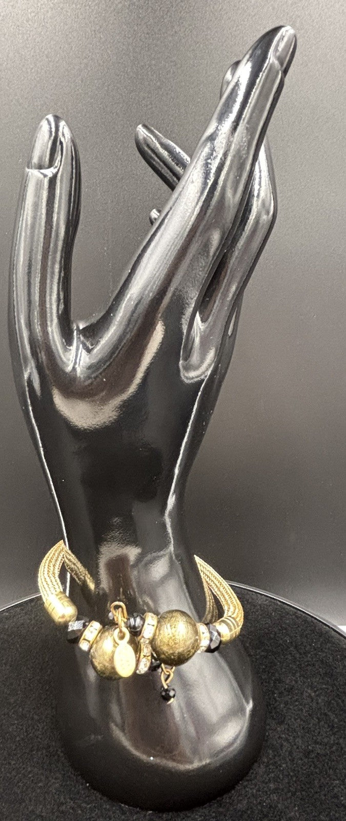 Vintage Murano Glass Bracelet – Gold Tone with Crystal Accents
