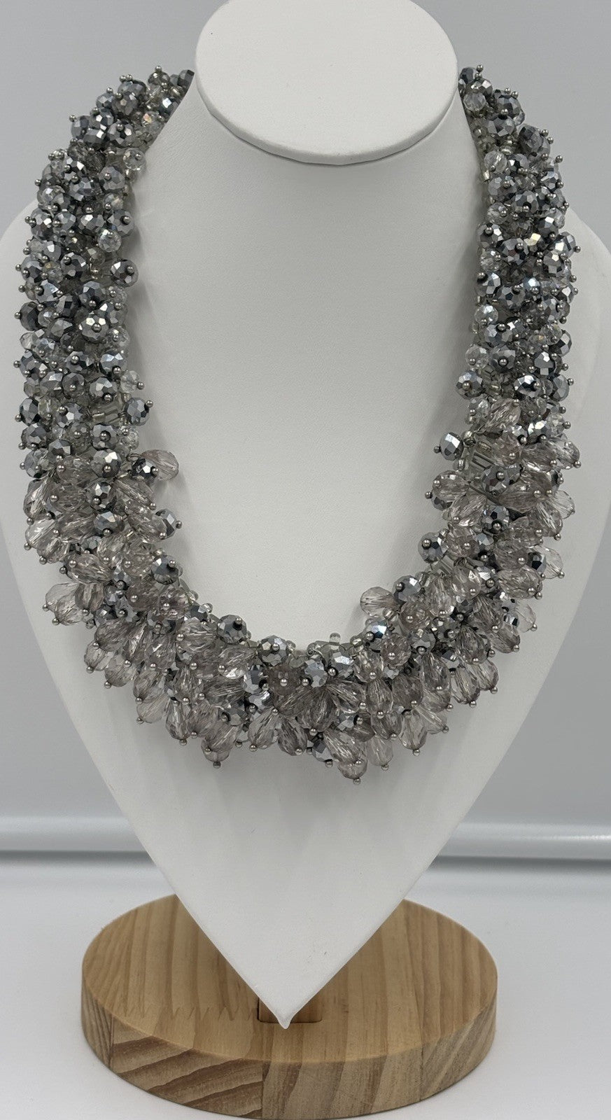 Aldo Silver Tone Statement Cluster Necklace Sparkly Glass Beads