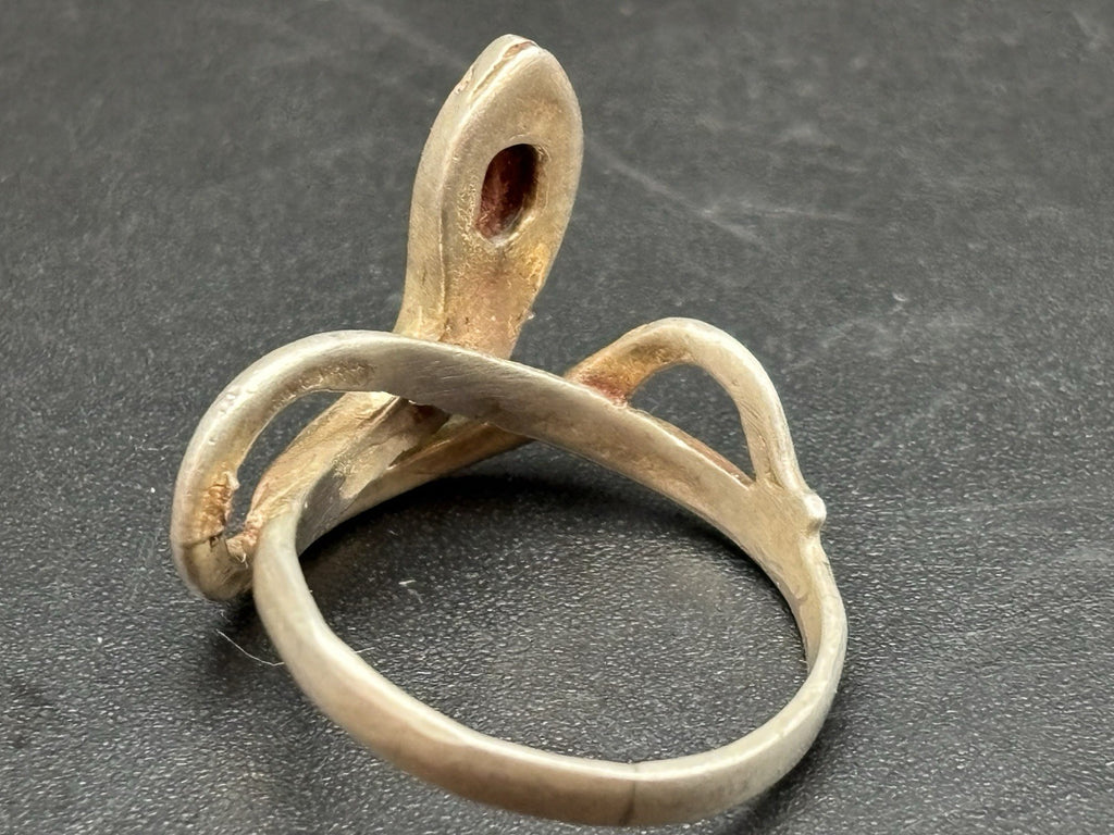 Vintage Sterling Silver Snake Ring Red Stone Eyes 1970s