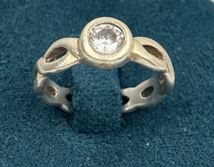 Vintage Inspired 925 Sterling Silver CZ Ring Artisan Bezel Set