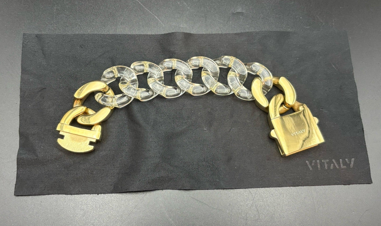 Vitaly Clear Link Chain Bracelet Gold Tone Stainless Steel Boxed 20cm