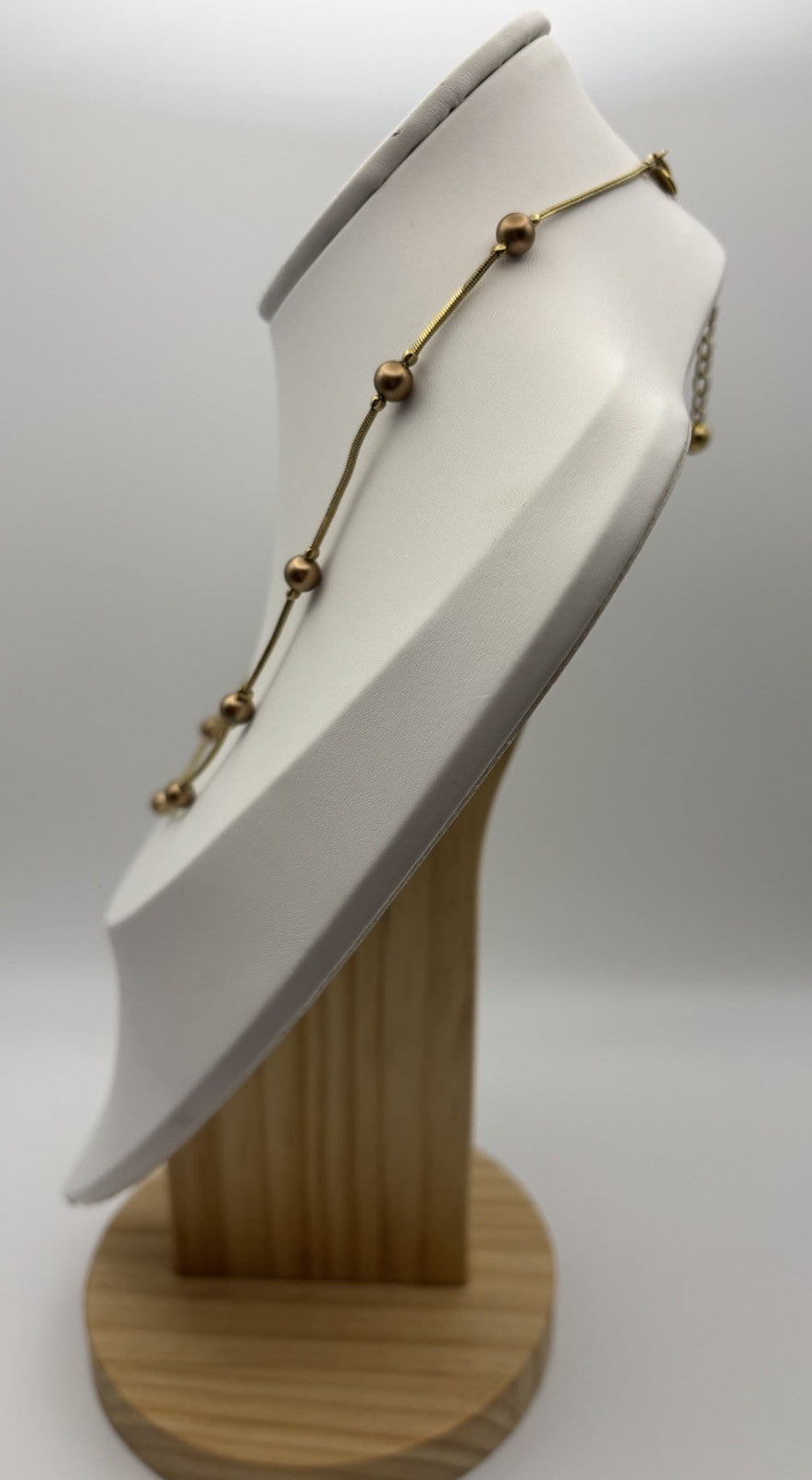 Vintage Monet Gold Tone Bead Station Necklace Signed Adjustable Snake Chain 48cm