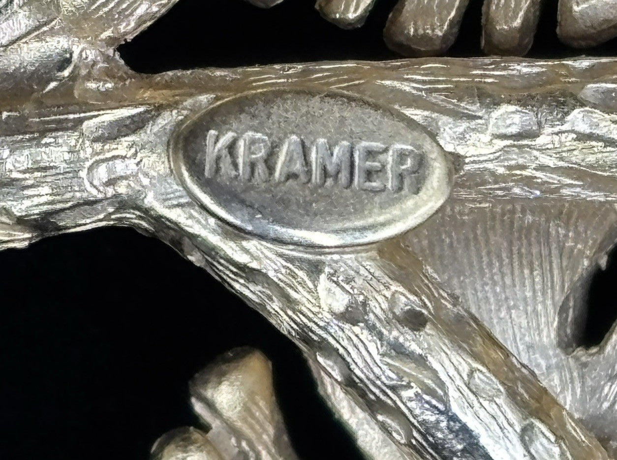 Vintage Kramer Signed Floral Rhinestone Brooch Gold Tone Spray Bouquet
