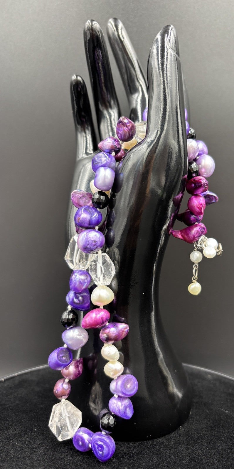 Vintage Y2K Necklace Purple Pink Freshwater Pearls Crystal Bead Strand