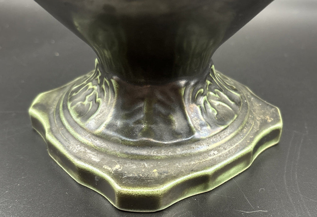Vintage European Art Nouveau Handled Vase Dark Metallic Glaze Relief Urn