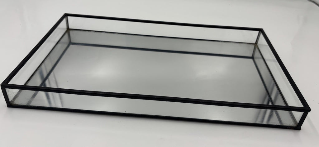 Black Metal Glass Mirrored Tray Rectangle Decor Display Vanity Tray