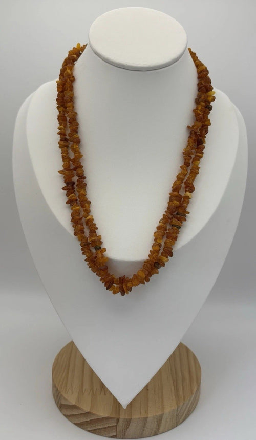 Vintage Baltic amber double strand necklace cognac nugget beads genuine natural