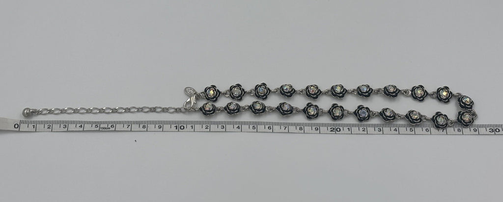 Premier Designs AB Rose Necklace Black Enamel Sparkle, Vintage Glam