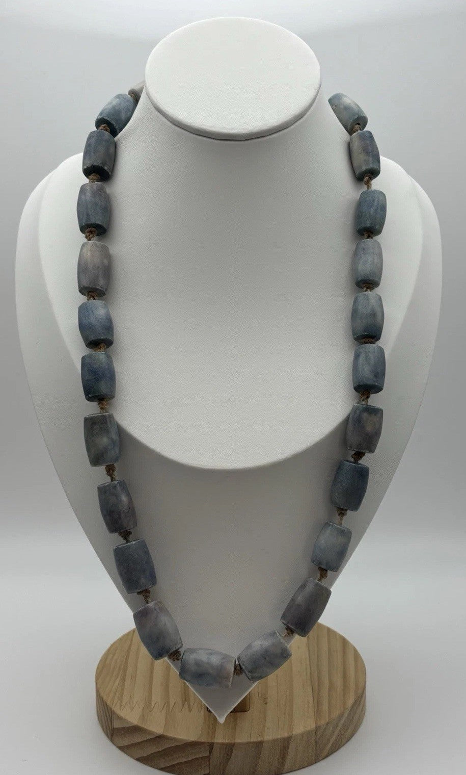 Rare Vintage Natural Kyanite Bead Necklace Chunky Blue Gemstone Jewelry
