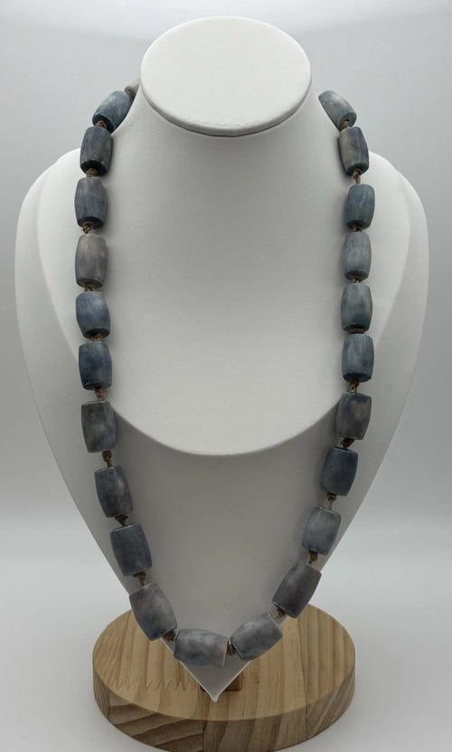 Rare vintage natural kyanite bead necklace chunky deep blue gemstone strand