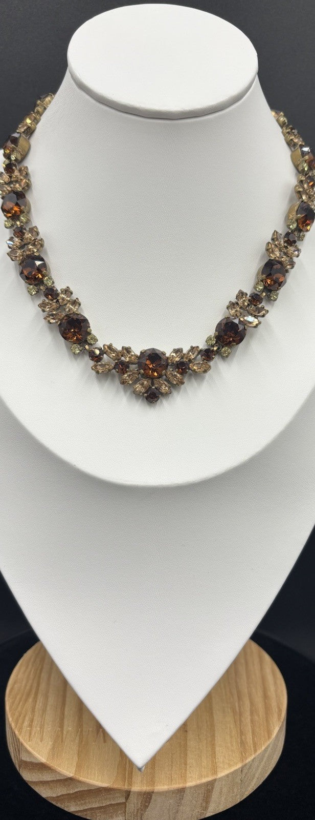 Rare Signed Austria Crystal Choker Necklace Amber Champagne Green Vintage