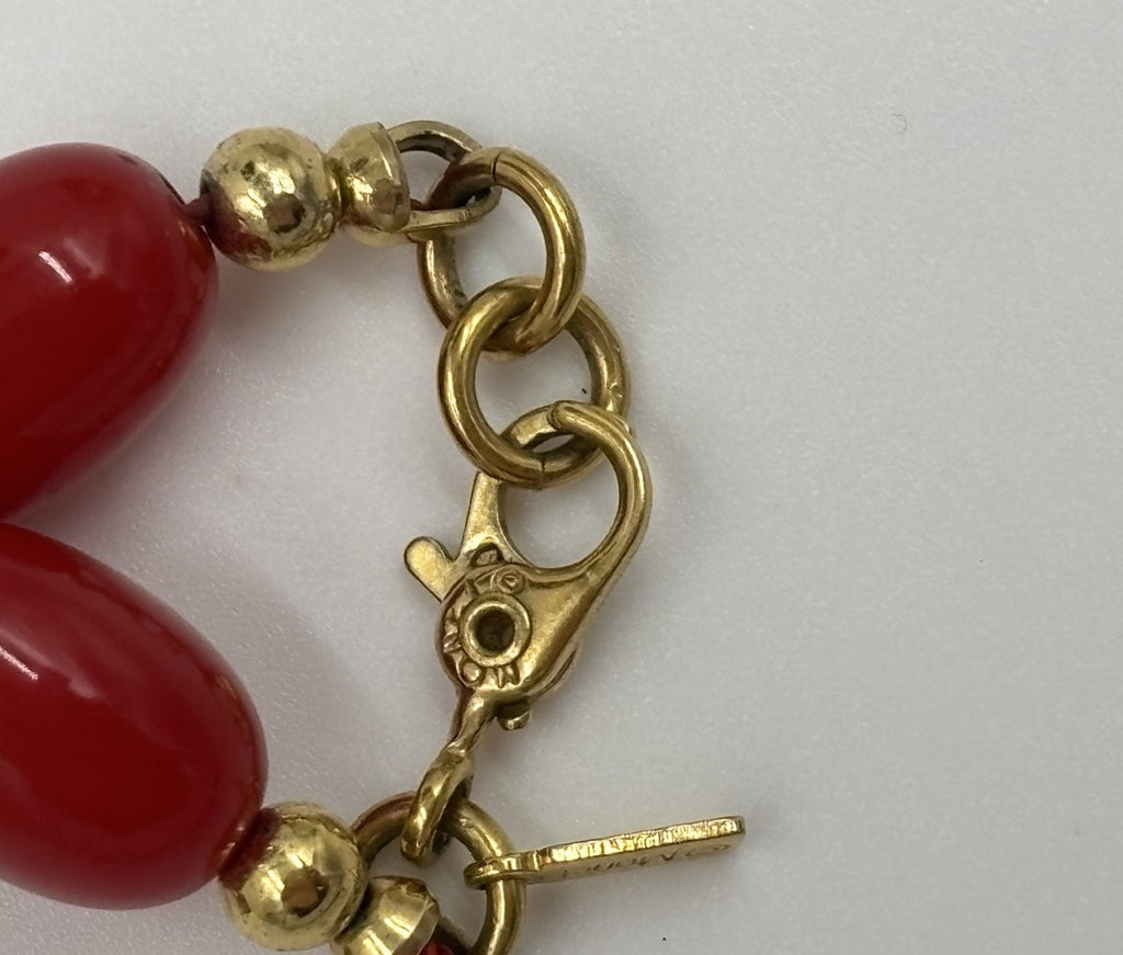 Vintage Monet Red Lucite Bead Necklace Gold Tone Signed Statement Jewelry