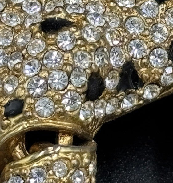 Vintage Articulated Leopard Brooch Gold Tone Rhinestone Panther