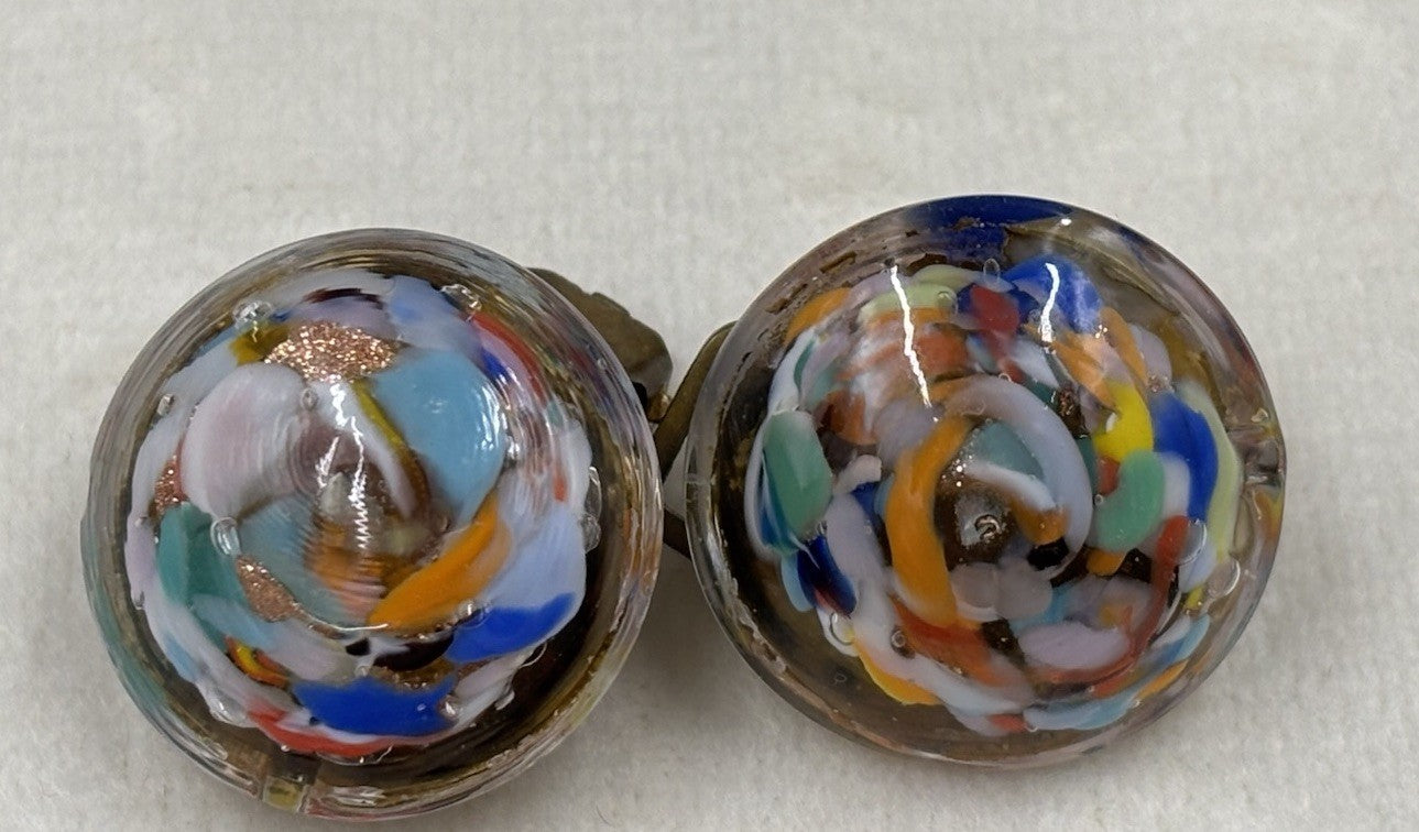 Vintage Murano Glass Clip On Earrings Blown Art Glass