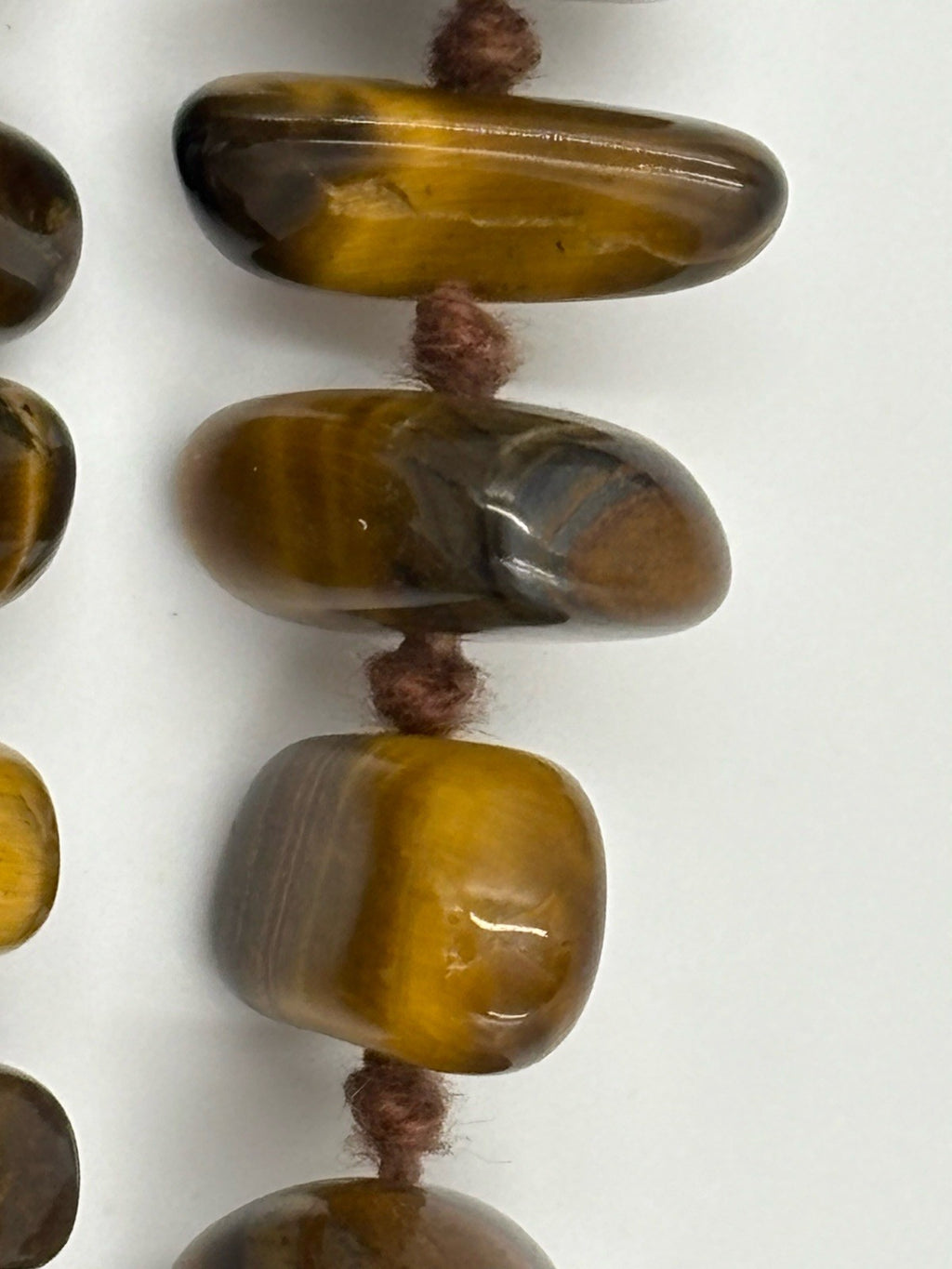 Vintage Tiger Eye Nugget Necklace Hand Knotted Natural Gemstone