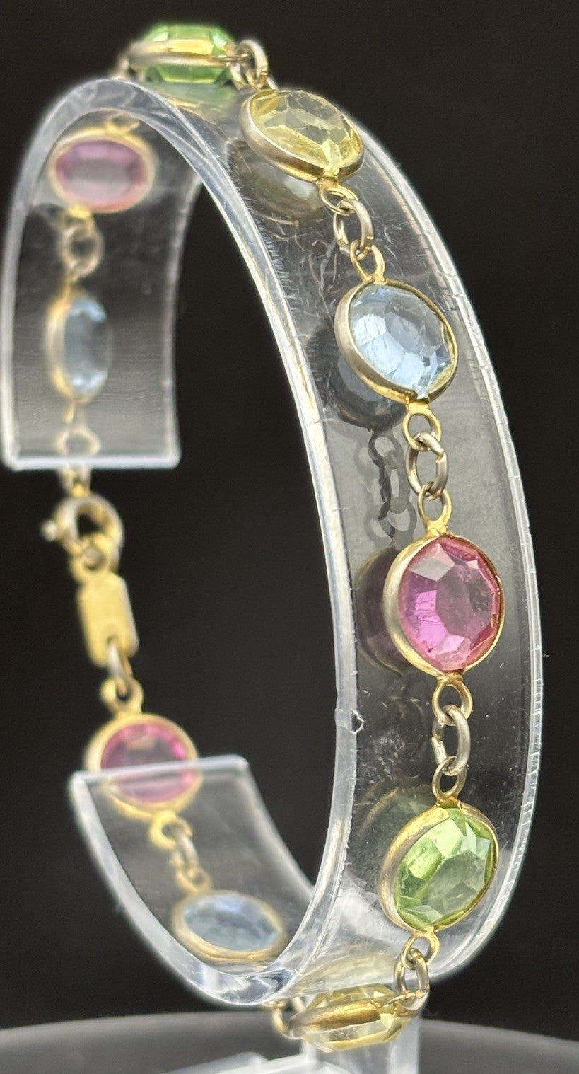 Vintage Pastel Glass Rivière Necklace Bracelet Set UV Reactive Gold Tone